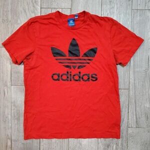 adidas Adult Medium Red T-Shirt Black Trefoil Logo